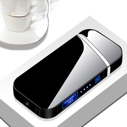 Electric Windproof Metal Lighter Double Arc Flameless Plasma Rechargeable USB Lighter LED Power Display Touch Sensor Lighters