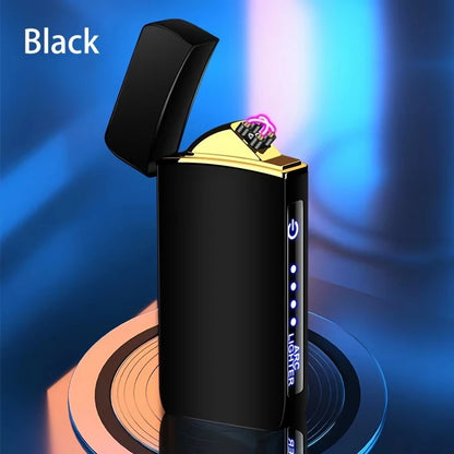 Electric Windproof Metal Lighter Double Arc Flameless Plasma Rechargeable USB Lighter LED Power Display Touch Sensor Lighters
