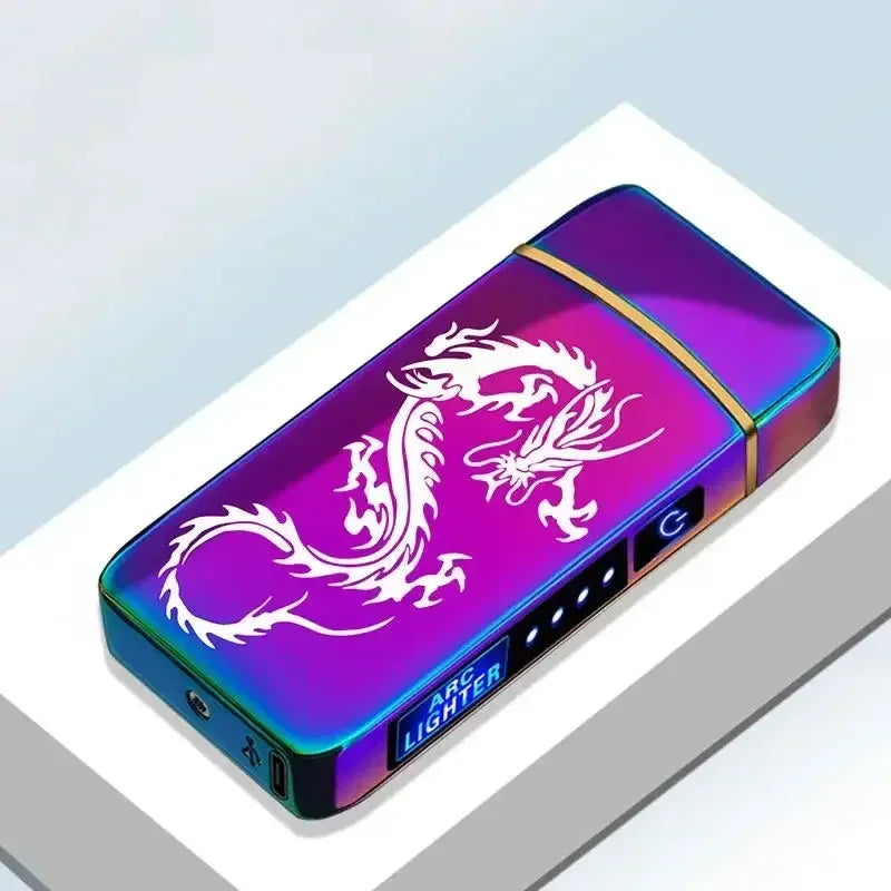 Electric Windproof Metal Lighter Double Arc Flameless Plasma Rechargeable USB Lighter LED Power Display Touch Sensor Lighters