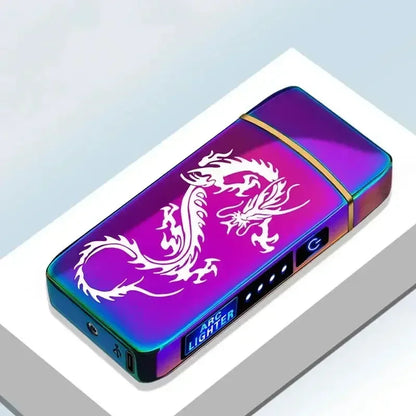 Electric Windproof Metal Lighter Double Arc Flameless Plasma Rechargeable USB Lighter LED Power Display Touch Sensor Lighters