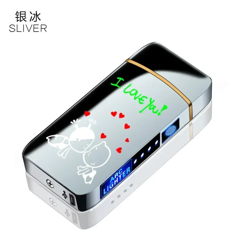Electric Windproof Metal Lighter Double Arc Flameless Plasma Rechargeable USB Lighter LED Power Display Touch Sensor Lighters