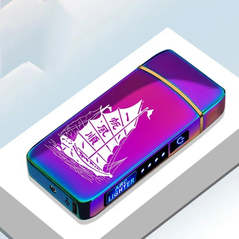 Electric Windproof Metal Lighter Double Arc Flameless Plasma Rechargeable USB Lighter LED Power Display Touch Sensor Lighters