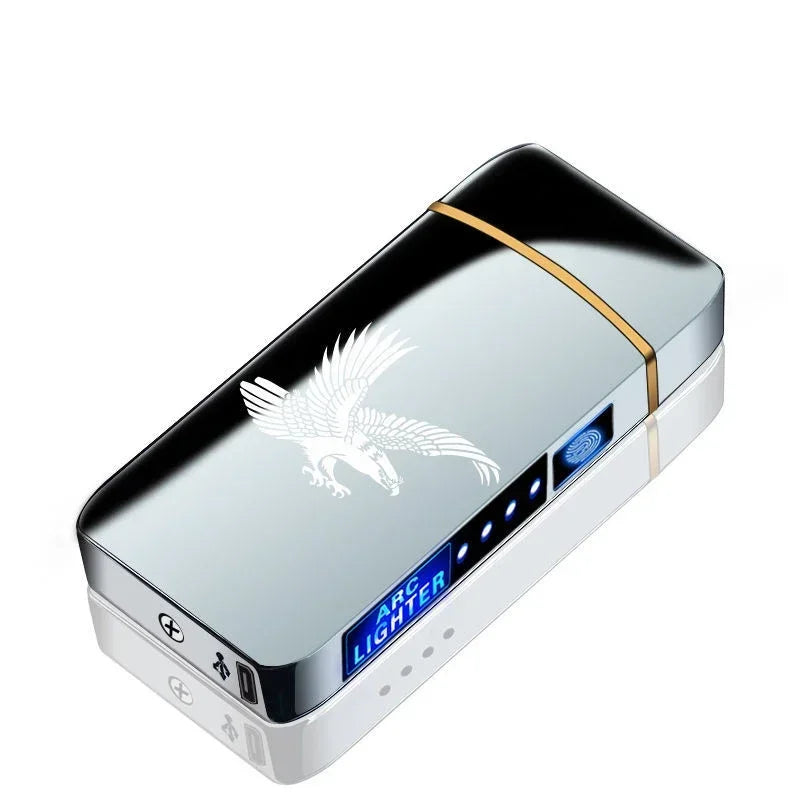 Electric Windproof Metal Lighter Double Arc Flameless Plasma Rechargeable USB Lighter LED Power Display Touch Sensor Lighters