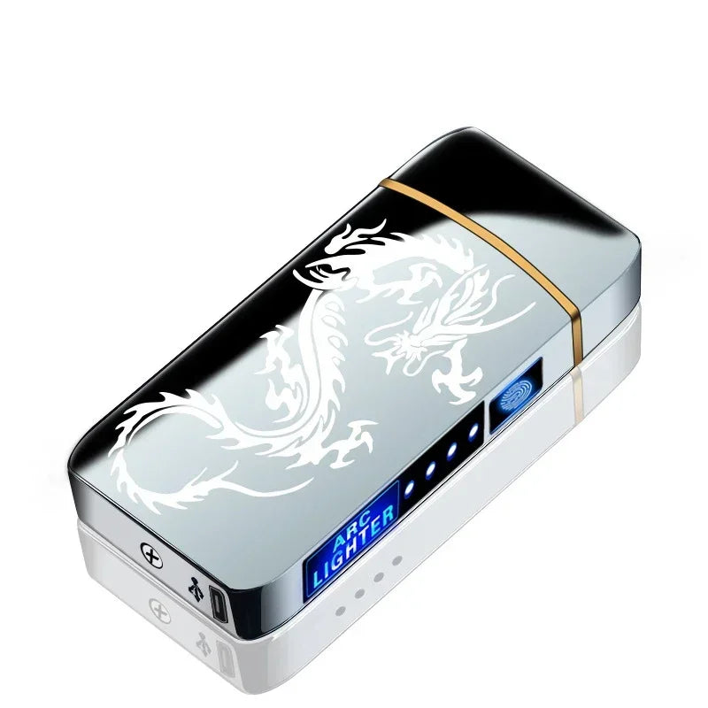 Electric Windproof Metal Lighter Double Arc Flameless Plasma Rechargeable USB Lighter LED Power Display Touch Sensor Lighters