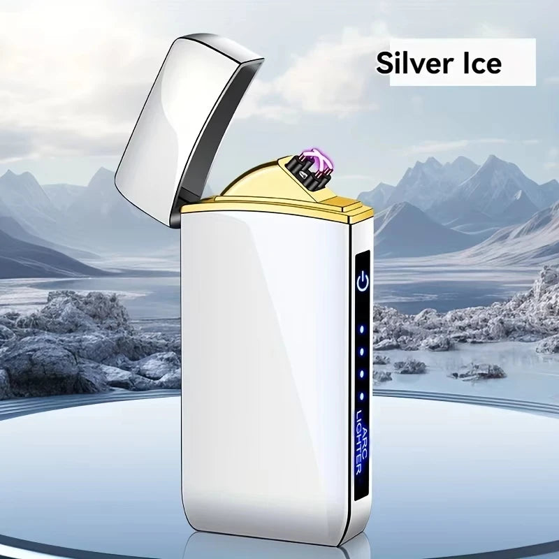 Electric Windproof Metal Lighter Double Arc Flameless Plasma Rechargeable USB Lighter LED Power Display Touch Sensor Lighters