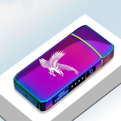 Electric Windproof Metal Lighter Double Arc Flameless Plasma Rechargeable USB Lighter LED Power Display Touch Sensor Lighters