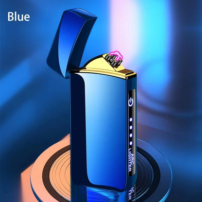 Electric Windproof Metal Lighter Double Arc Flameless Plasma Rechargeable USB Lighter LED Power Display Touch Sensor Lighters