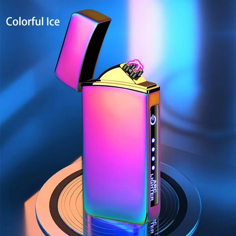 Electric Windproof Metal Lighter Double Arc Flameless Plasma Rechargeable USB Lighter LED Power Display Touch Sensor Lighters
