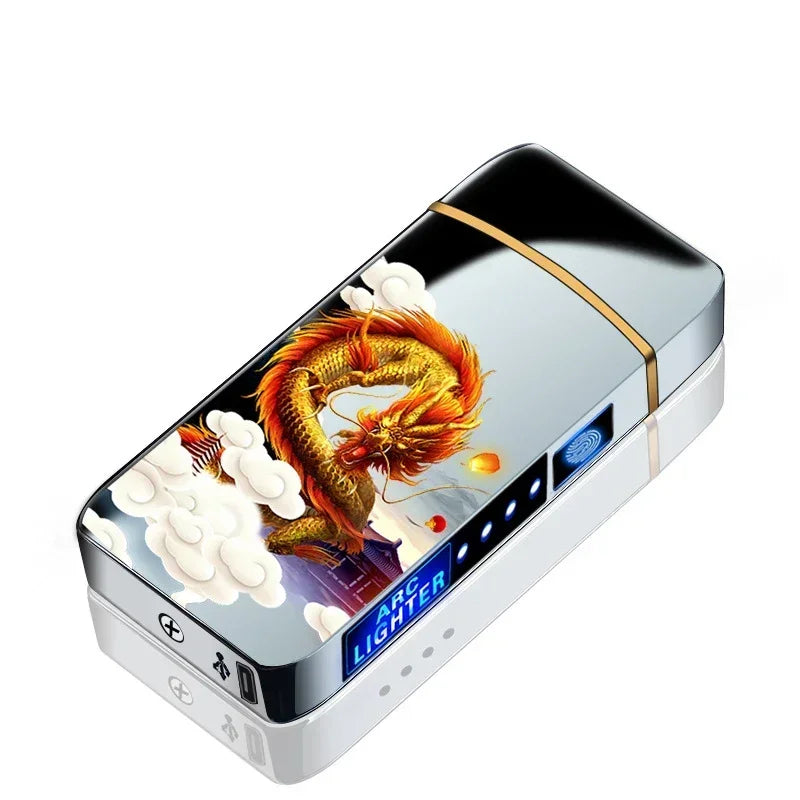 Electric Windproof Metal Lighter Double Arc Flameless Plasma Rechargeable USB Lighter LED Power Display Touch Sensor Lighters