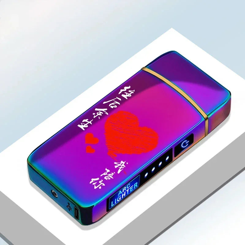 Electric Windproof Metal Lighter Double Arc Flameless Plasma Rechargeable USB Lighter LED Power Display Touch Sensor Lighters