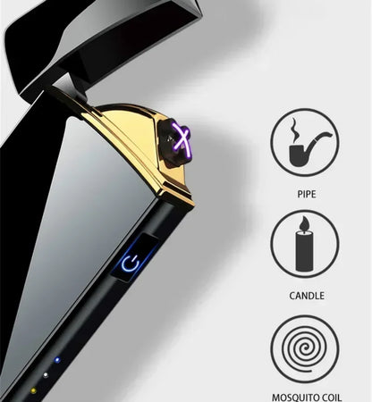 Electric Windproof Metal Lighter Double Arc Flameless Plasma Rechargeable USB Lighter LED Power Display Touch Sensor Lighters