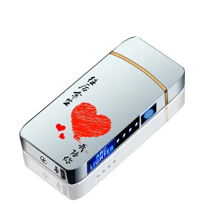 Electric Windproof Metal Lighter Double Arc Flameless Plasma Rechargeable USB Lighter LED Power Display Touch Sensor Lighters