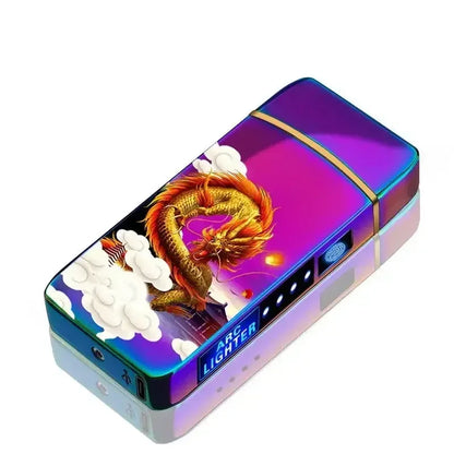 Electric Windproof Metal Lighter Double Arc Flameless Plasma Rechargeable USB Lighter LED Power Display Touch Sensor Lighters